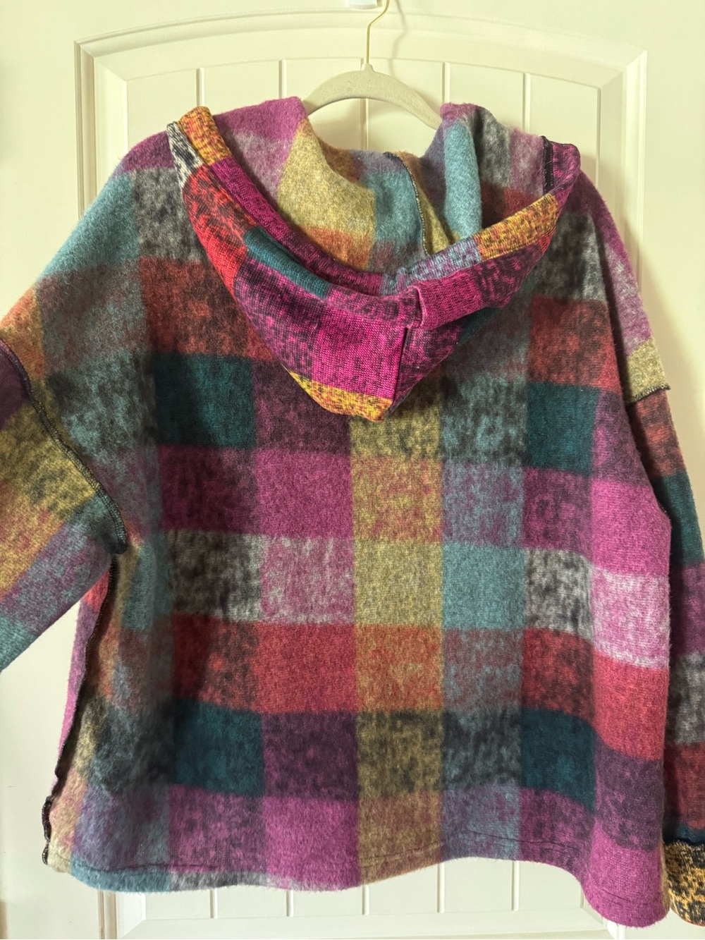 Plaid Multicolor Half-Zip Hoodie Sweatshirt - Pink Teal Mustard - Picture 8 of 15